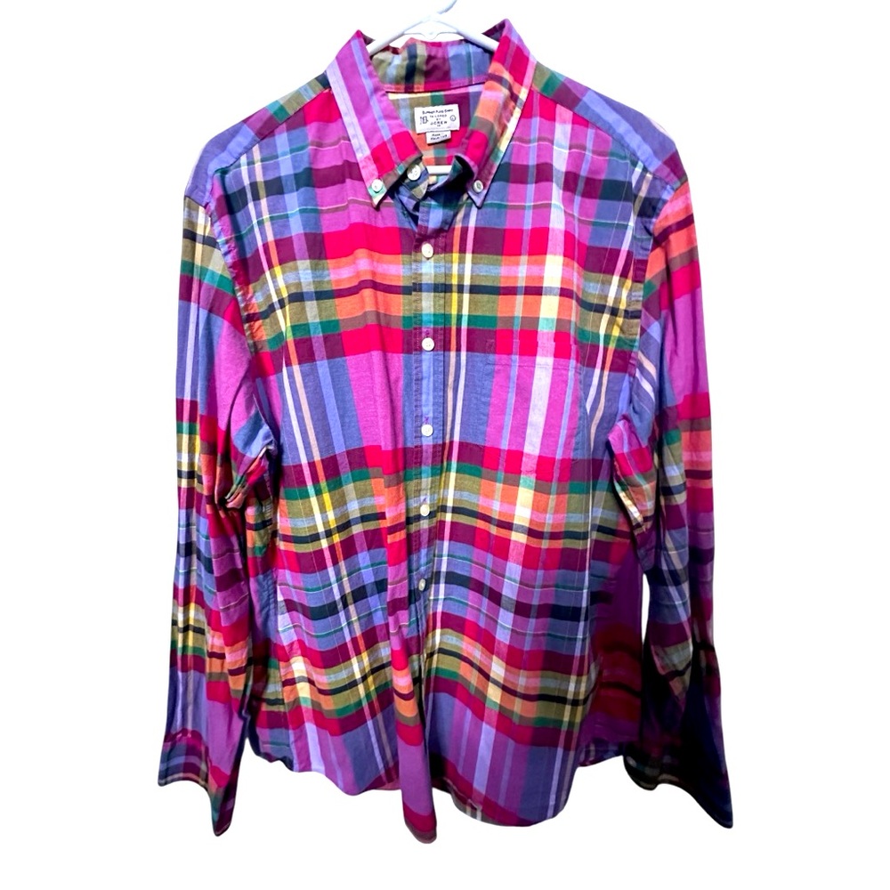 J Crew Summer Plaid Shirt Tailored Mens Multicolor Large Long Sleeve Button Down
